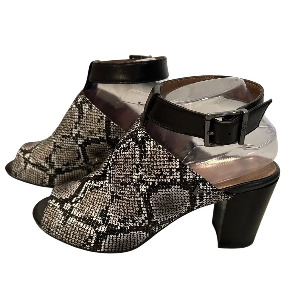 Vionic Women's Snakeskin Ankle Strap Peep Toe Block Heel Sandals